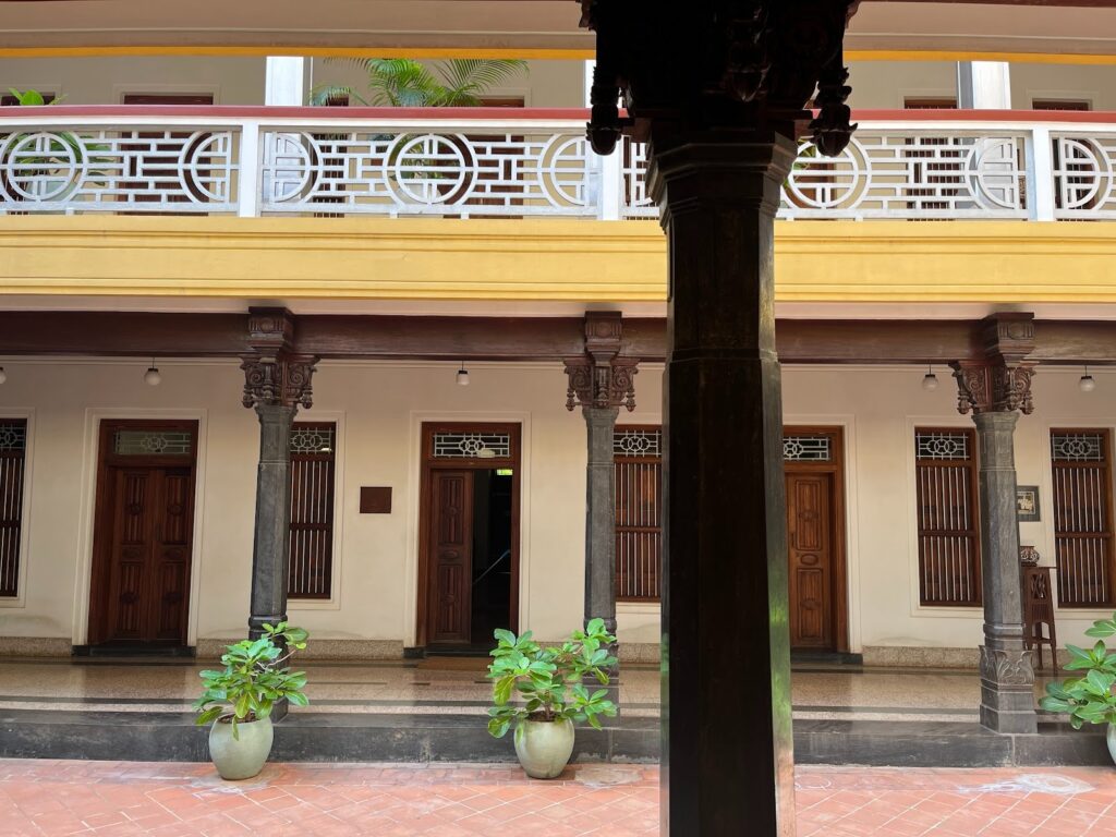 A long, sun-drenched courtyard is at the heart of every Chettinad mansion and it is no different for Visalam. Photo by Rayhaan Imam